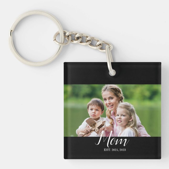 Mom Established Modern  Script Photo  Keychain (Front)