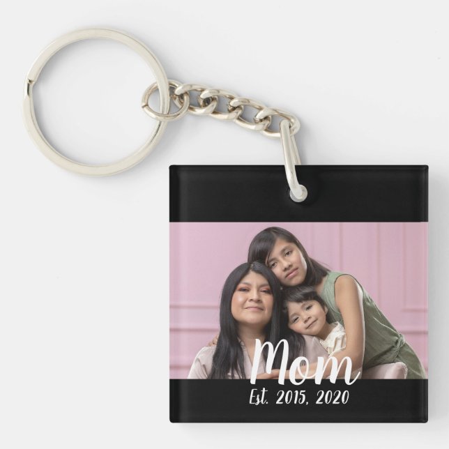 Mom Established Modern Script Photo Keychain (Front)