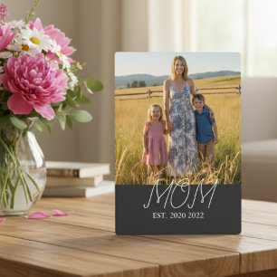 Mom Established Modern Script Photo  Plaque