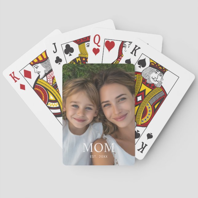 Mom Established Modern Script Photo  Playing Cards (Back)