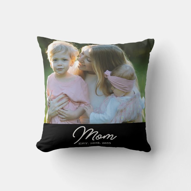 Mom Established Modern Script Photo Throw Pillow (Front)