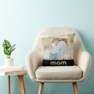 Mom Established Modern Script Photo Throw Pillow