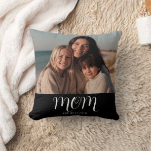 Mom Established Modern Script Photo Throw Pillow