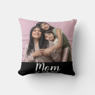 Mom Established Modern Script Photo Throw Pillow