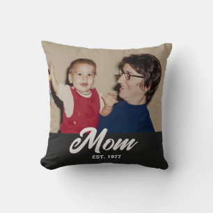 Mom Established Modern Script Photo Throw Pillow