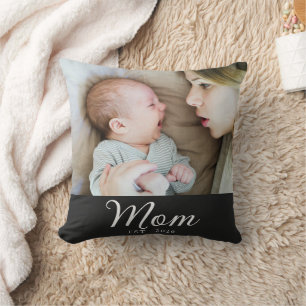 Mom Established Modern Script Photo Throw Pillow