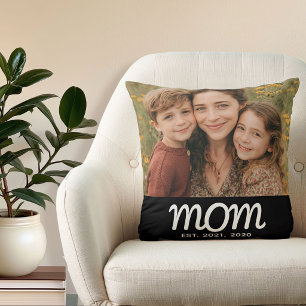 Mom Established Modern Script Photo Throw Pillow