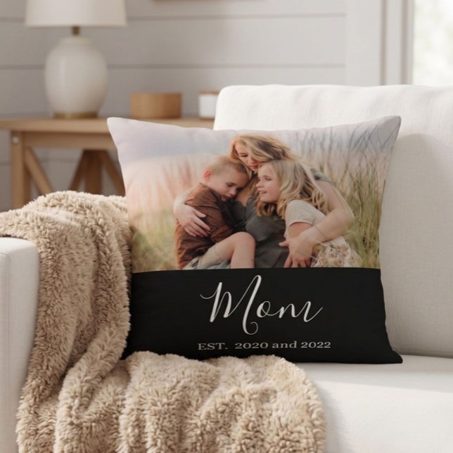 Mom Established Modern Script Photo Throw Pillow (Creator Uploaded)
