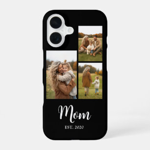 Mom Established Modern Script Text Black 3 Photo iPhone 16 Case