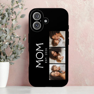 Mom Established Modern Typography Black 3 Photo iPhone 16 Case