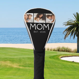 Mom Established Modern Typography Black 3 Photo Golf Head Cover