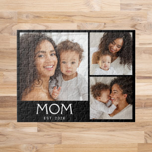 Mom Established Modern Typography Black 3 Photo  Jigsaw Puzzle