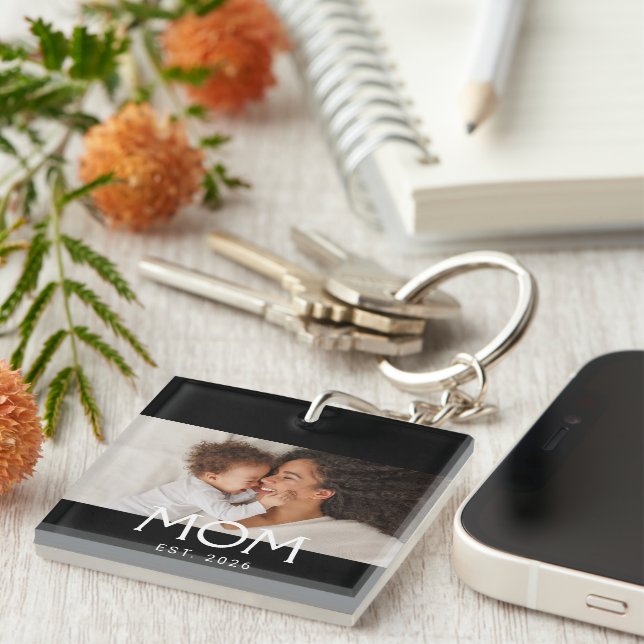 Mom Established Modern Typography Photo Keychain (Front Right)
