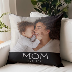 Mom Established Modern Typography Photo Throw Pillow