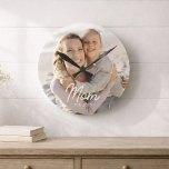 Mom Established Modern White Script Photo Round Clock<br><div class="desc">White Mom Established Modern Script Photo Design. Replace the photo with your own of your kids and change the year to the year you became a mom.</div>