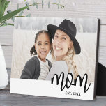 Mom Established Mother's Day Gift Plaque<br><div class="desc">Simple Mom Personalized Standing Photo Plaque. Celebrate motherhood with this minimalist design featuring the word “mom” in lowercase serif font for a warm and playful look. A white band runs along the bottom, where the text overlaps between the white and the photo for a clean, modern touch. You can add...</div>