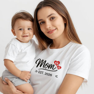 Mom Established Mothers Day Name Year Heart Foot T-Shirt