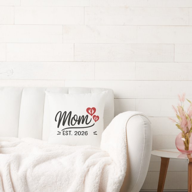 Mom Established Mothers Day Year Script Heart Throw Pillow (Couch)