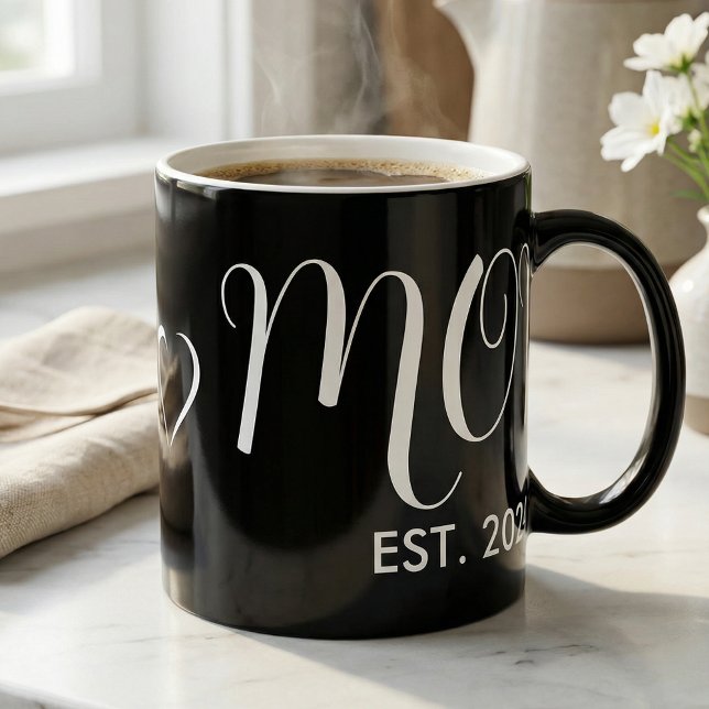 Mom Established New Mom Big Script Heart Two-Tone Coffee Mug (Creator Uploaded)