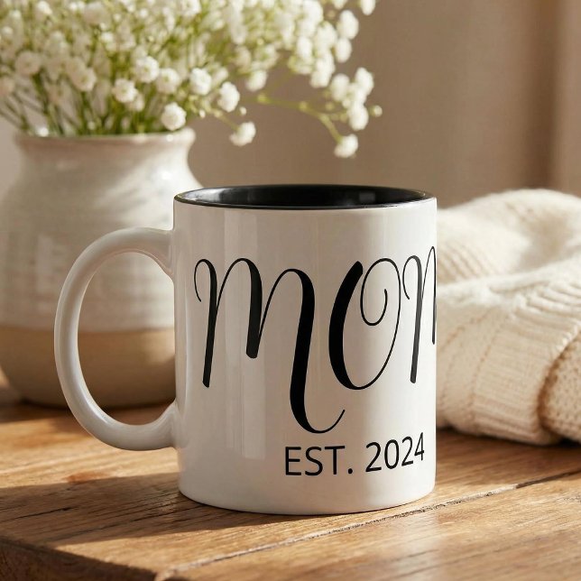 Mom Established New Mom Big Script Two-Tone Coffee Mug (Creator Uploaded)