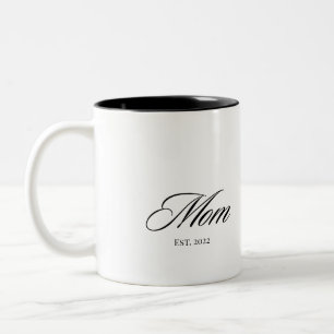 Mom Established New Mom Elegant Script Gift Two-Tone Coffee Mug