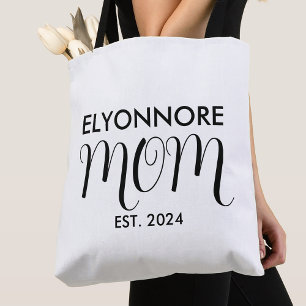 Mom Established New Mom Gift Black Custom Name Tote Bag