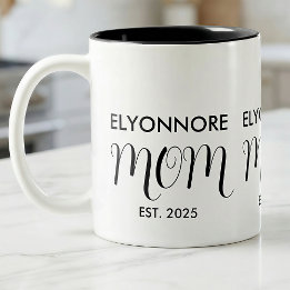 Mom Established New Mom Gift Black Custom Name Two-Tone Coffee Mug