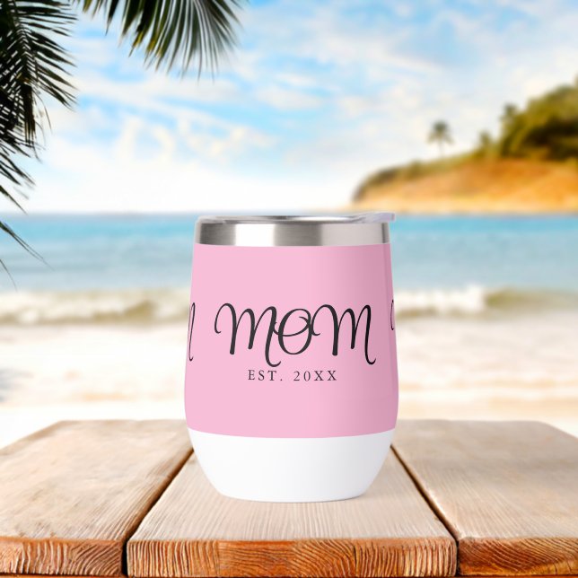Mom Established New Mom Gift Black Script (Beach)