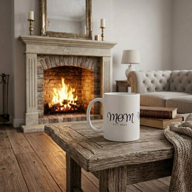 Mom Established New Mom Gift Black Script Coffee Mug (Mom Established New Mom Gift Black Script Coffee Mug)