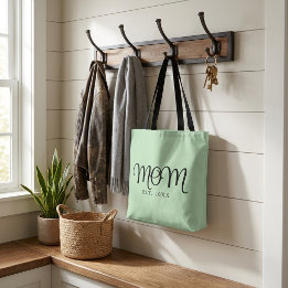 Mom Established New Mom Gift Black Script Tote Bag
