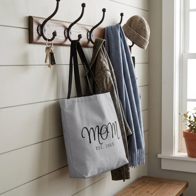 Mom Established New Mom Gift Black Script Tote Bag (Mom Established New Mom Gift Black Script Tote Bag)
