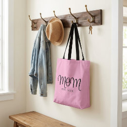 Mom Established New Mom Gift Black Script Tote Bag