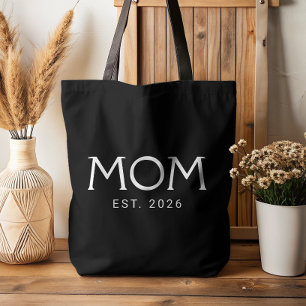 Mom Established New Mom Gift Black Tote Bag