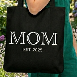 Mom Established New Mom Gift Black Tote Bag