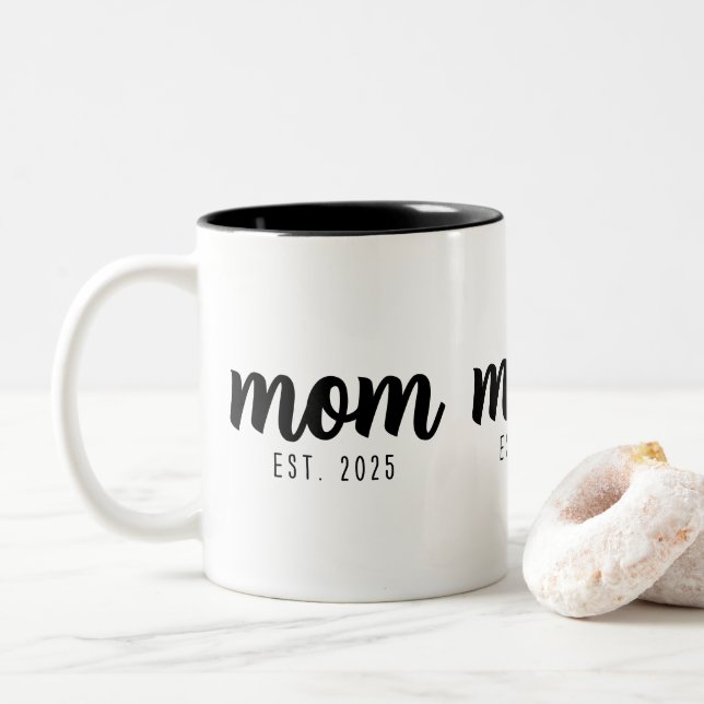 Mom Established New Mom Gift  Two-Tone Coffee Mug (With Donut)