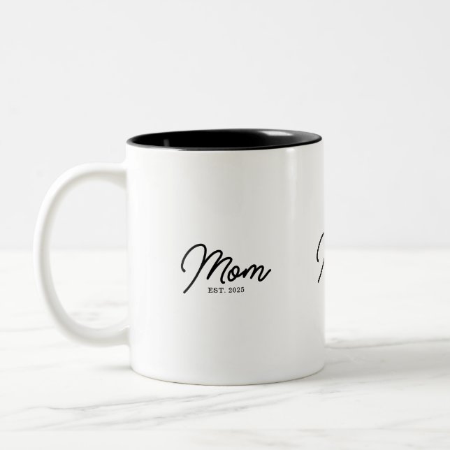 Mom Established New Mom Gift Two-Tone Coffee Mug (Left)