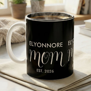 Mom Established New Mom Gift White Custom Name Two-Tone Coffee Mug