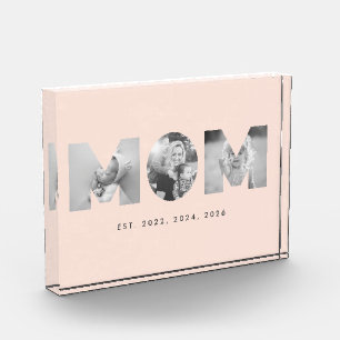 Mom Established Pastel Peach Minimalist 3 Photo Block