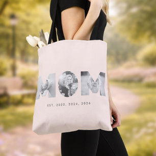 Mom Established Pastel Peach Minimalist 3 Photo Tote Bag