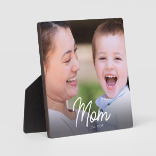 Mom Established Photo Black Script Minimal Elegant Plaque