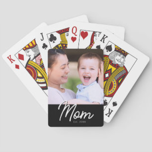 Mom Established Photo Black Script Minimal Elegant Playing Cards