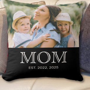 Mom Established Photo Black Throw Pillow