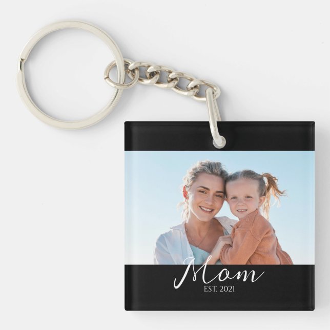 Mom Established Photo Gift Keychain (Front)