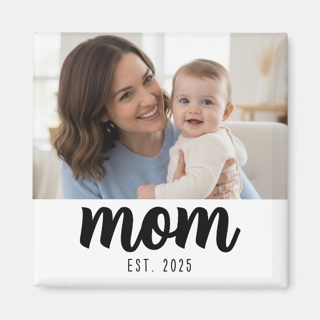 Mom Established Photo Gift  Magnet (Front)