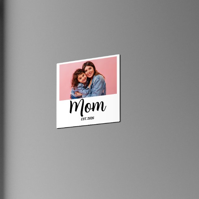Mom Established Photo Gift Magnet (Mom Established Photo Magnet simple minimal script font typography fun modern saying first mothers d)