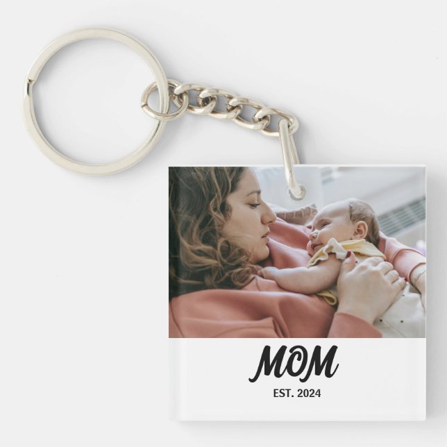 Mom Established Photo Gift Magnet Keychain (Front)