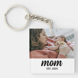 Mom Established Photo Gift Magnet Keychain