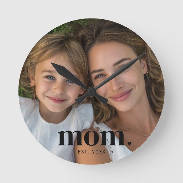 Mom Established Photo Gift  Round Clock (Front)