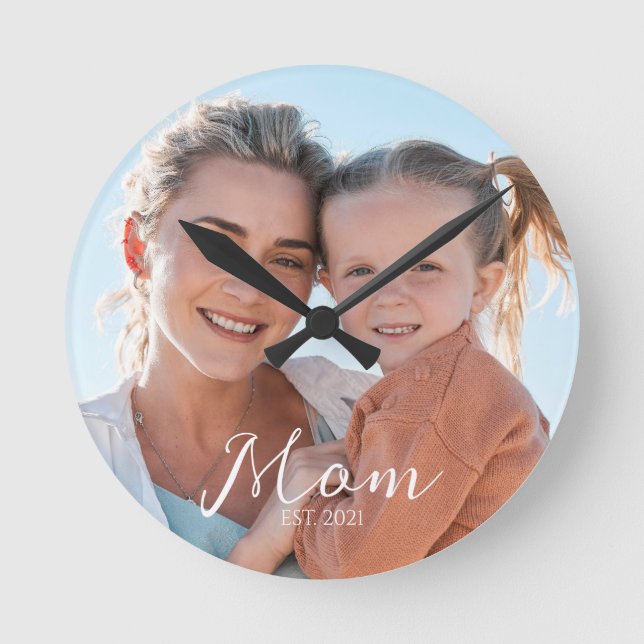 Mom Established Photo Gift Round Clock (Front)