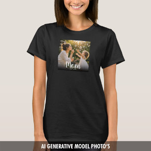 Mom Established Photo Keepsake Modern Typography T-Shirt